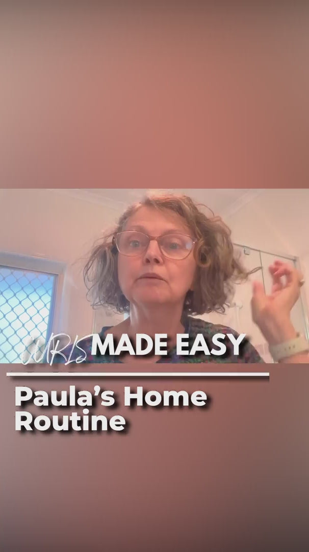 Load video: Paula's Home Routine with an video of a grey curly haired woman